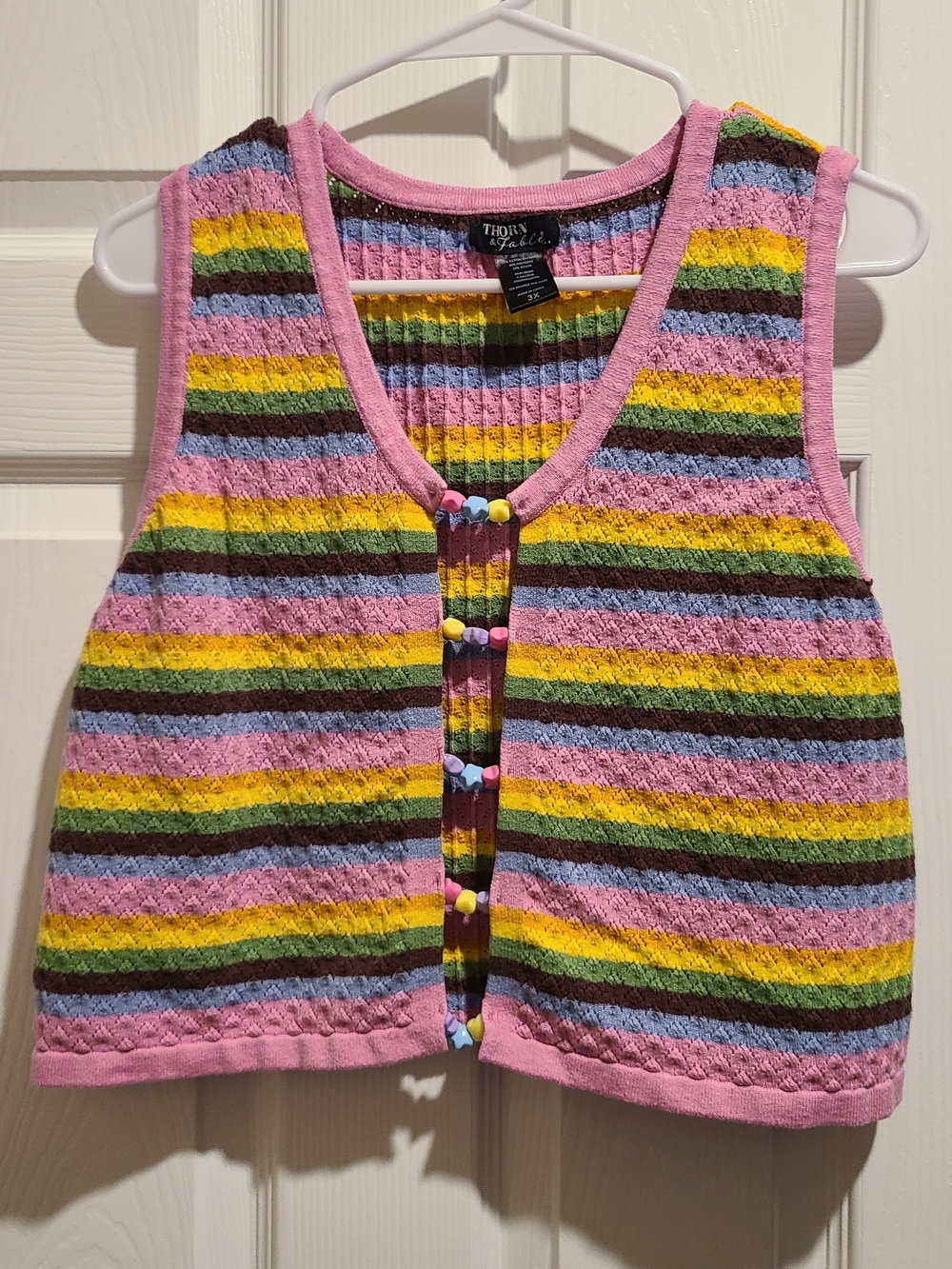 Hot Topic, Thorn & Fable - Bright Striped Knit Vest with Star-shaped Beads, 3X